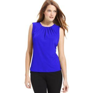 Calvin Klein Pleat Neck Blouse, Royal Blue, Size PS